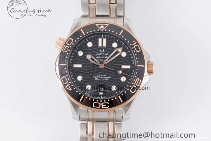 1218 UrbanChic Seamaster Diver 300M SS RG Black Ceramic Bezel JVSF 1:1 Best Edition Black Dial on SS RG Bracelet A 7786